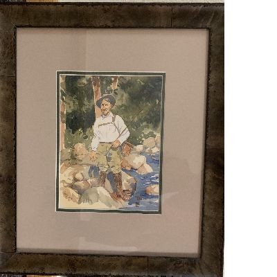 Watercolor of Fisherman, framed