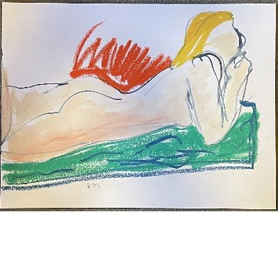 Pastel and Acrylic Reclining Nude, Bold Color