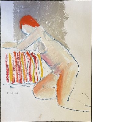 Leaning Nude Pastel and Acrylic, Stripes