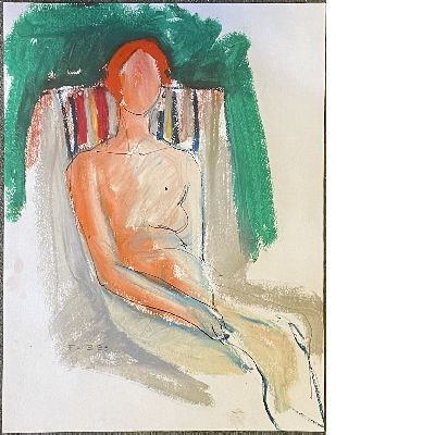 Seated Nude Pastel and Acrylic, Bold Colors and Stripes